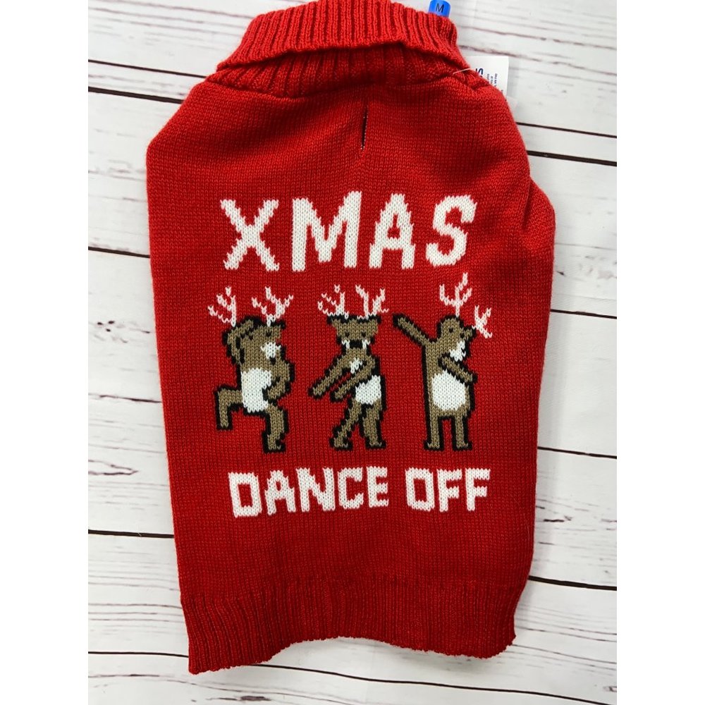 Very Merry Christmas XMAS Dance Off Dancing Reindeer Cable‎ Knit Dog Size Medium